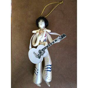 Vintage Elvis Presley Christmas Ornament White Jumpsuit w Guitar Blown Glass